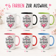 Herzbotschaft Weltliebste Nachbarin Tasse mit Farbwahl – Geschenk für Nachbarin 300 ml
