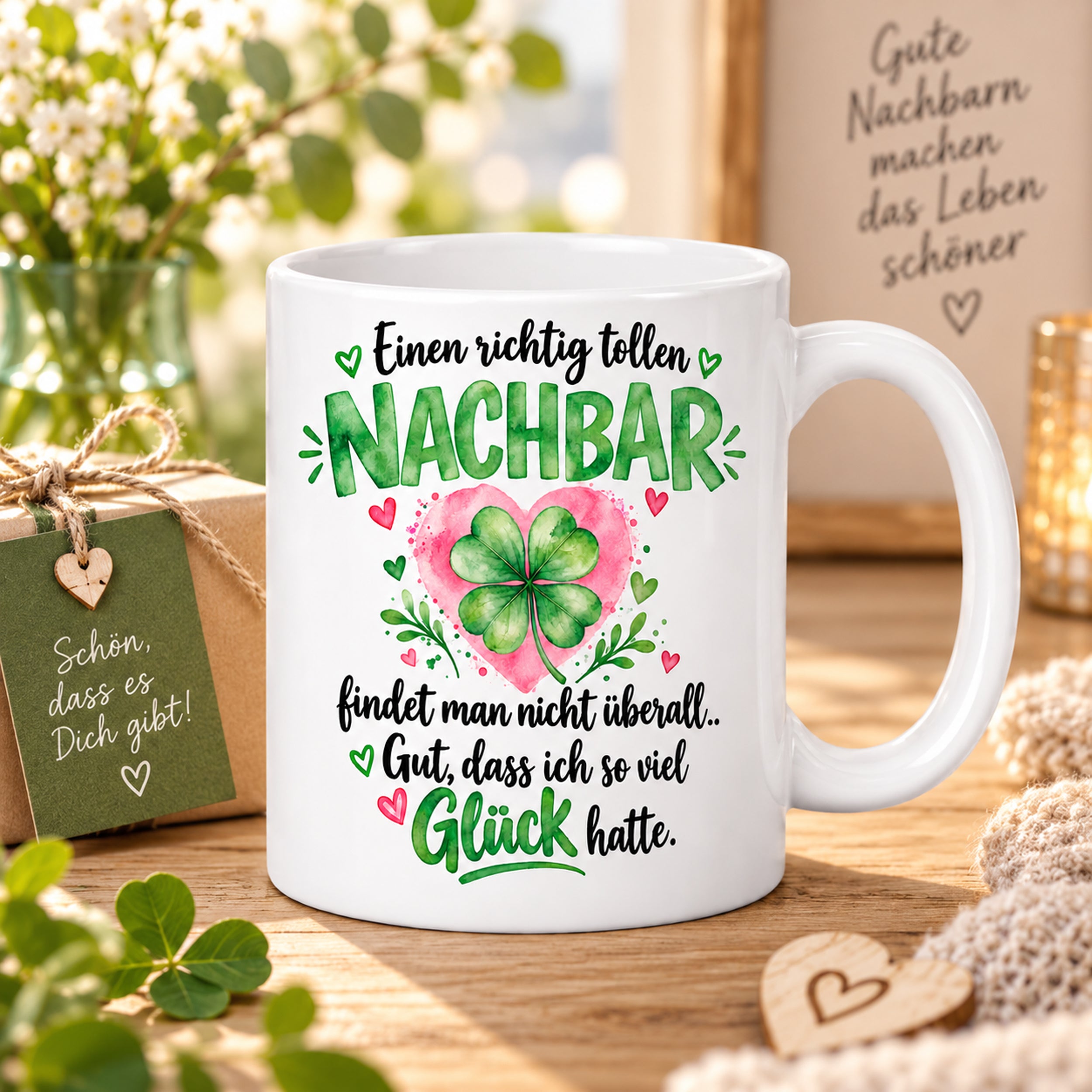 Herzbotschaft Tasse mit Farbwahl - Nachbar Geschenk Einen richtig tollen Nachbar 300 ml