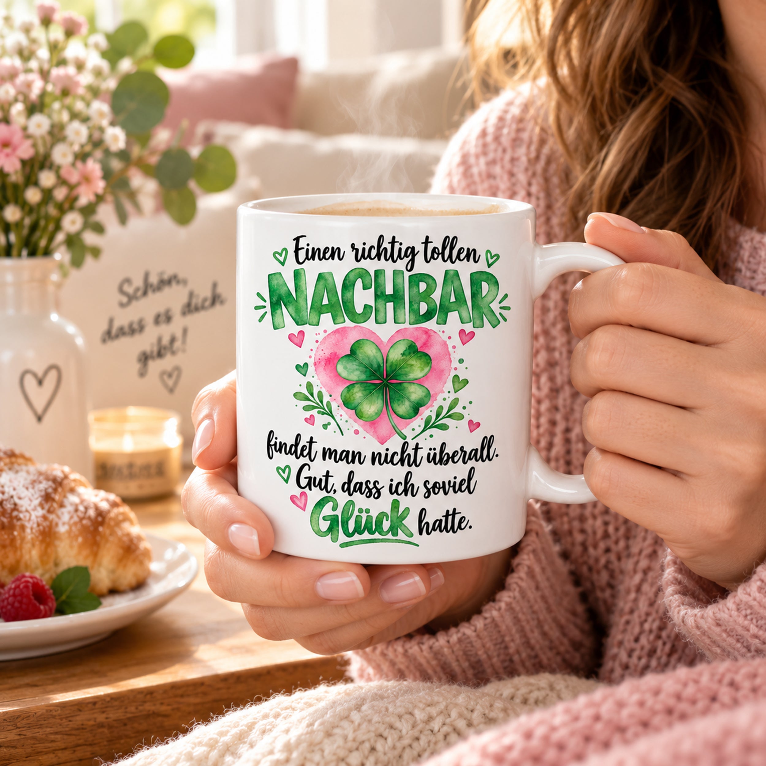 Herzbotschaft Tasse mit Farbwahl - Nachbar Geschenk Einen richtig tollen Nachbar 300 ml