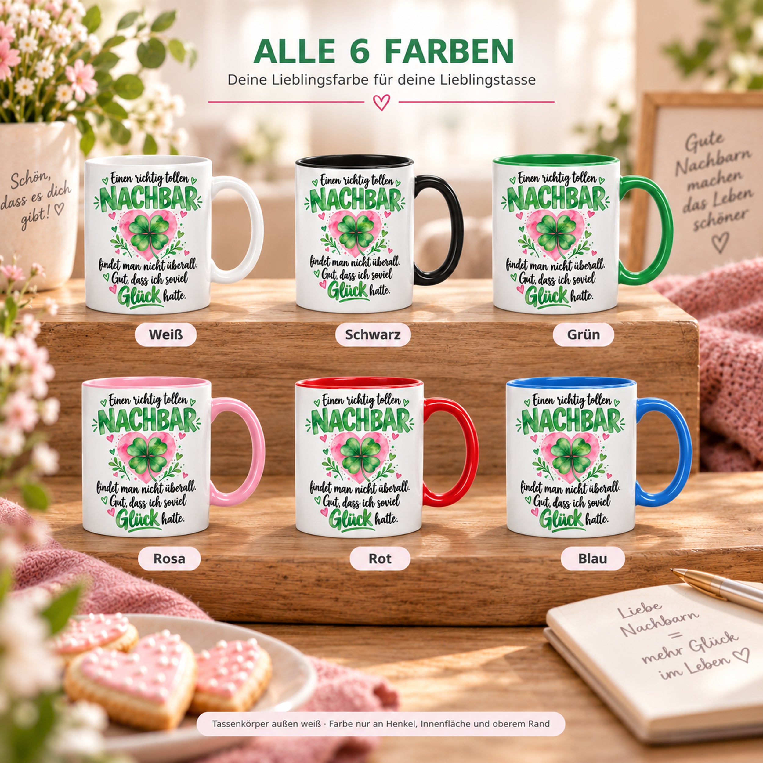 Herzbotschaft Tasse mit Farbwahl - Nachbar Geschenk Einen richtig tollen Nachbar 300 ml