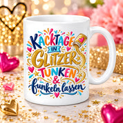 Herzbotschaft Tasse mit Farbwahl - Kacktage in Glitzer tunken und funkeln lassen