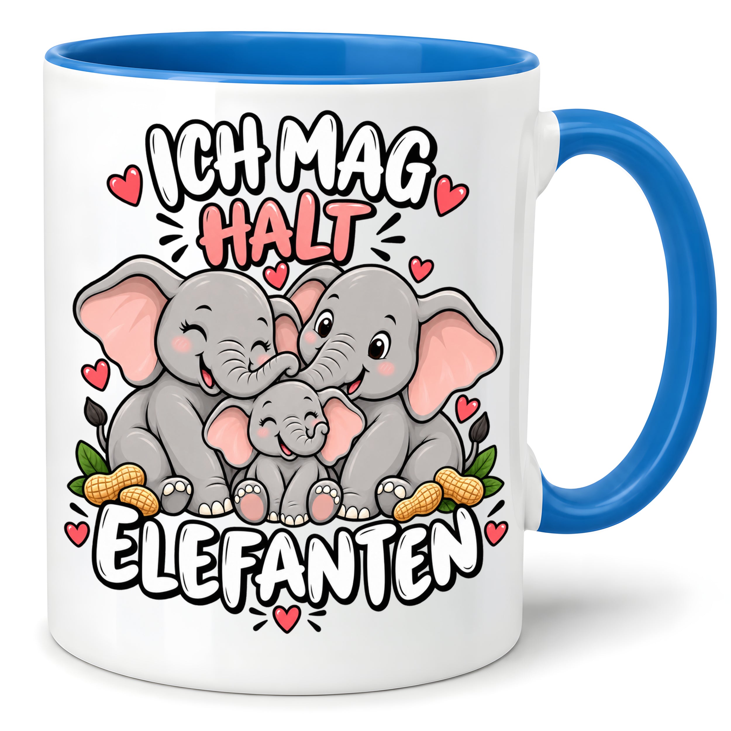 Herzbotschaft Elefanten Tasse mit Farbwahl - Ich mag halt Elefanten - 300 ml