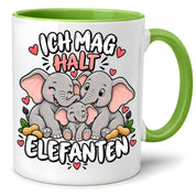 Herzbotschaft Elefanten Tasse mit Farbwahl - Ich mag halt Elefanten - 300 ml