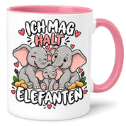 Herzbotschaft Elefanten Tasse mit Farbwahl - Ich mag halt Elefanten - 300 ml