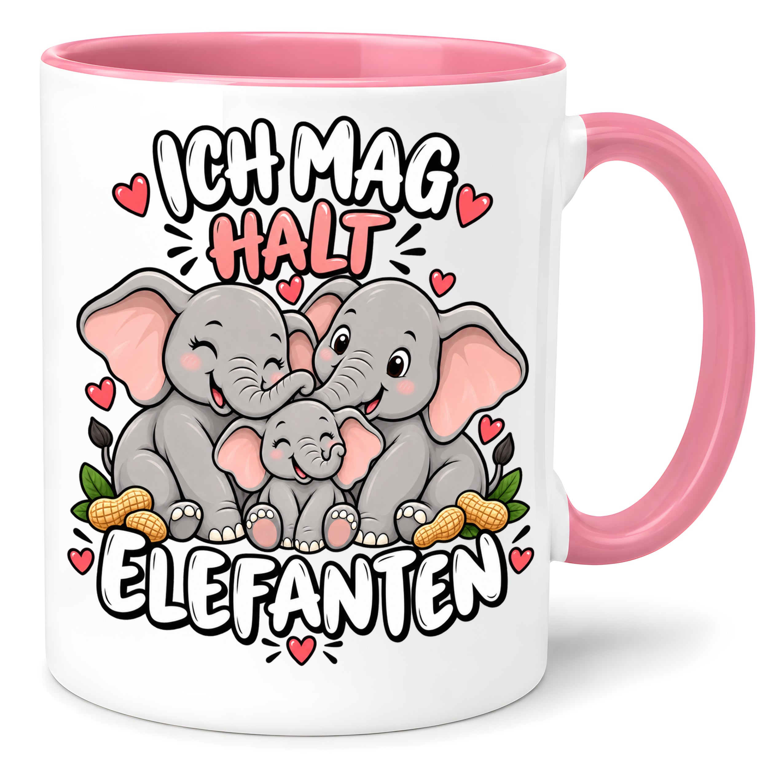 Herzbotschaft Elefanten Tasse mit Farbwahl - Ich mag halt Elefanten - 300 ml