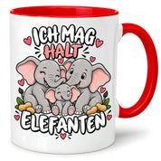 Herzbotschaft Elefanten Tasse mit Farbwahl - Ich mag halt Elefanten - 300 ml