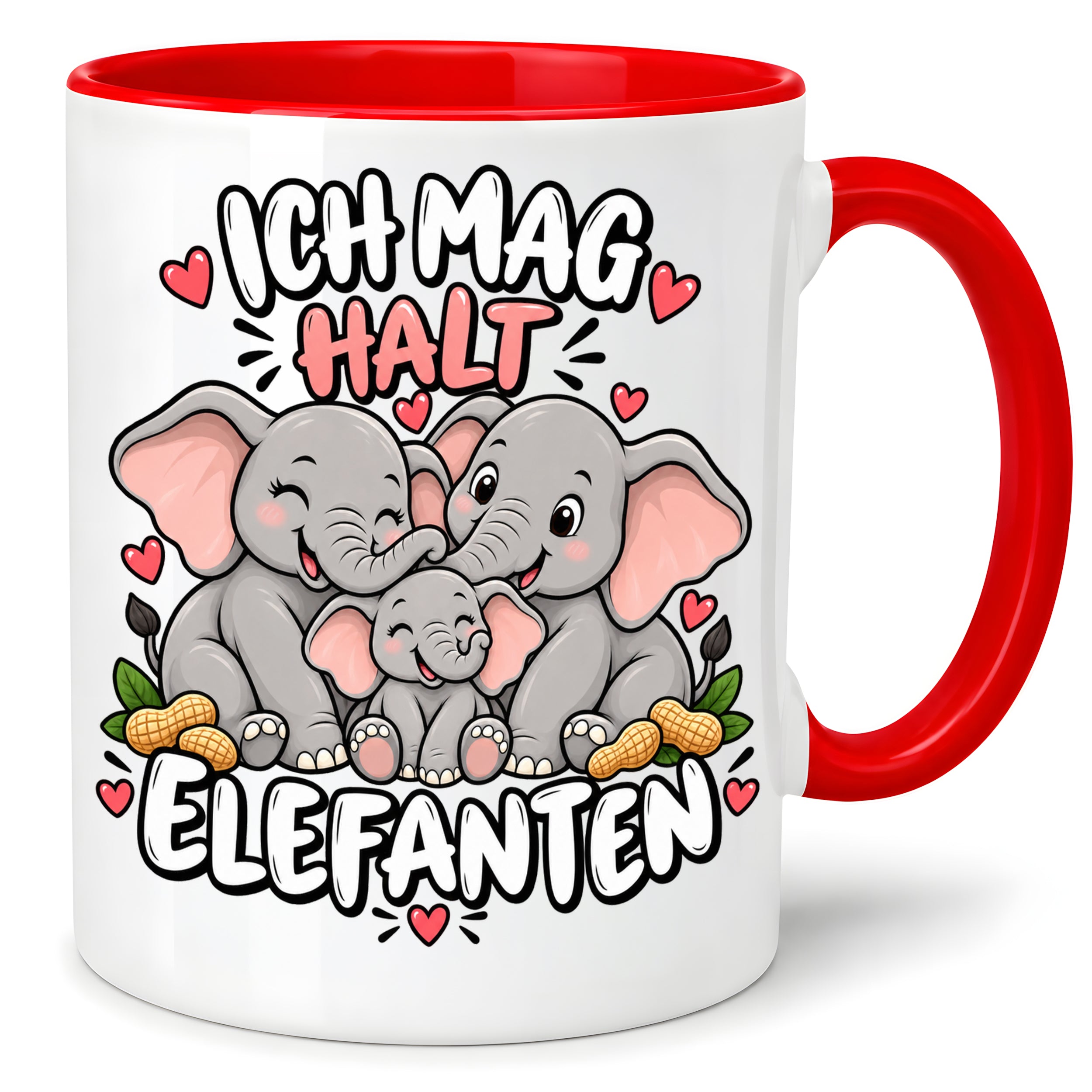 Herzbotschaft Elefanten Tasse mit Farbwahl - Ich mag halt Elefanten - 300 ml