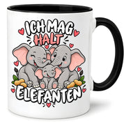 Herzbotschaft Elefanten Tasse mit Farbwahl - Ich mag halt Elefanten - 300 ml