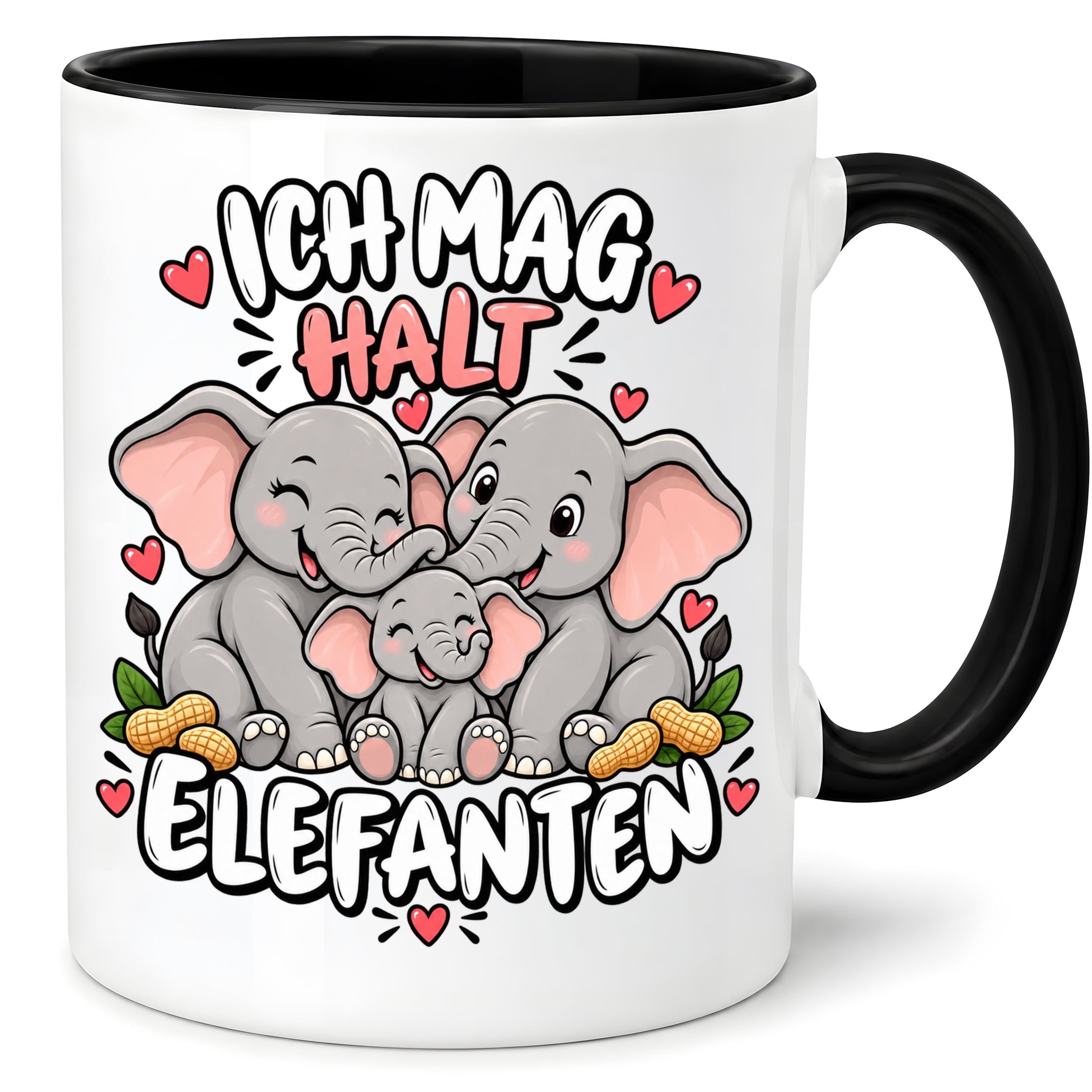 Herzbotschaft Elefanten Tasse mit Farbwahl - Ich mag halt Elefanten - 300 ml