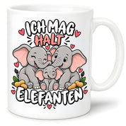 Herzbotschaft Elefanten Tasse mit Farbwahl - Ich mag halt Elefanten - 300 ml