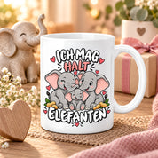 Herzbotschaft Elefanten Tasse mit Farbwahl - Ich mag halt Elefanten - 300 ml
