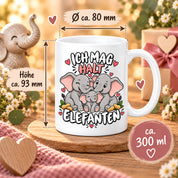 Herzbotschaft Elefanten Tasse mit Farbwahl - Ich mag halt Elefanten - 300 ml