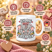 Herzbotschaft Elefanten Tasse mit Farbwahl - Ich mag halt Elefanten - 300 ml