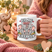 Herzbotschaft Elefanten Tasse mit Farbwahl - Ich mag halt Elefanten - 300 ml