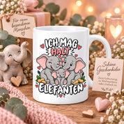 Herzbotschaft Elefanten Tasse mit Farbwahl - Ich mag halt Elefanten - 300 ml