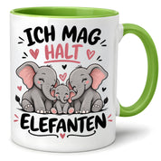 Herzbotschaft Elefanten Tasse mit Farbwahl - Ich mag halt Elefanten - 300 ml
