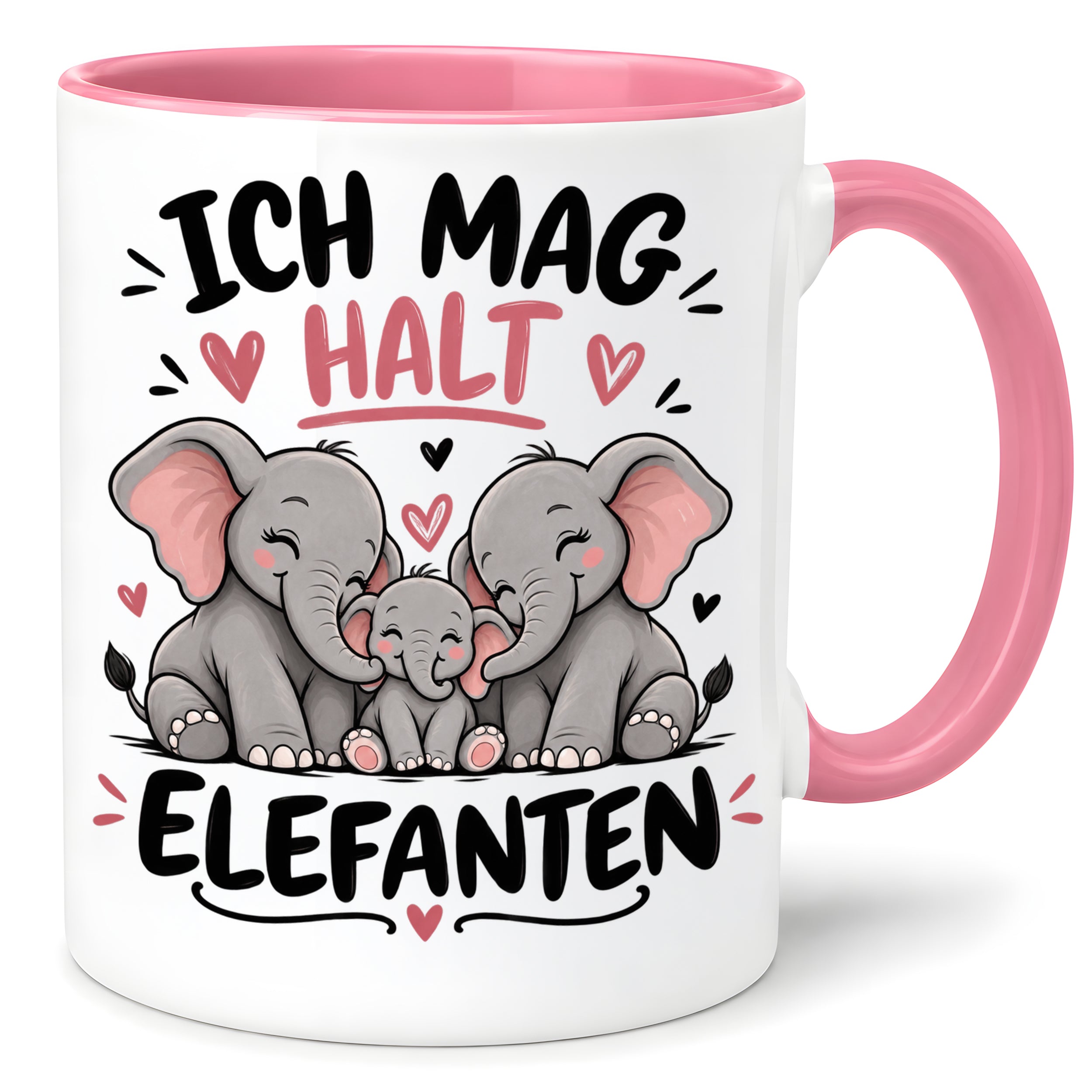 Herzbotschaft Elefanten Tasse mit Farbwahl - Ich mag halt Elefanten - 300 ml