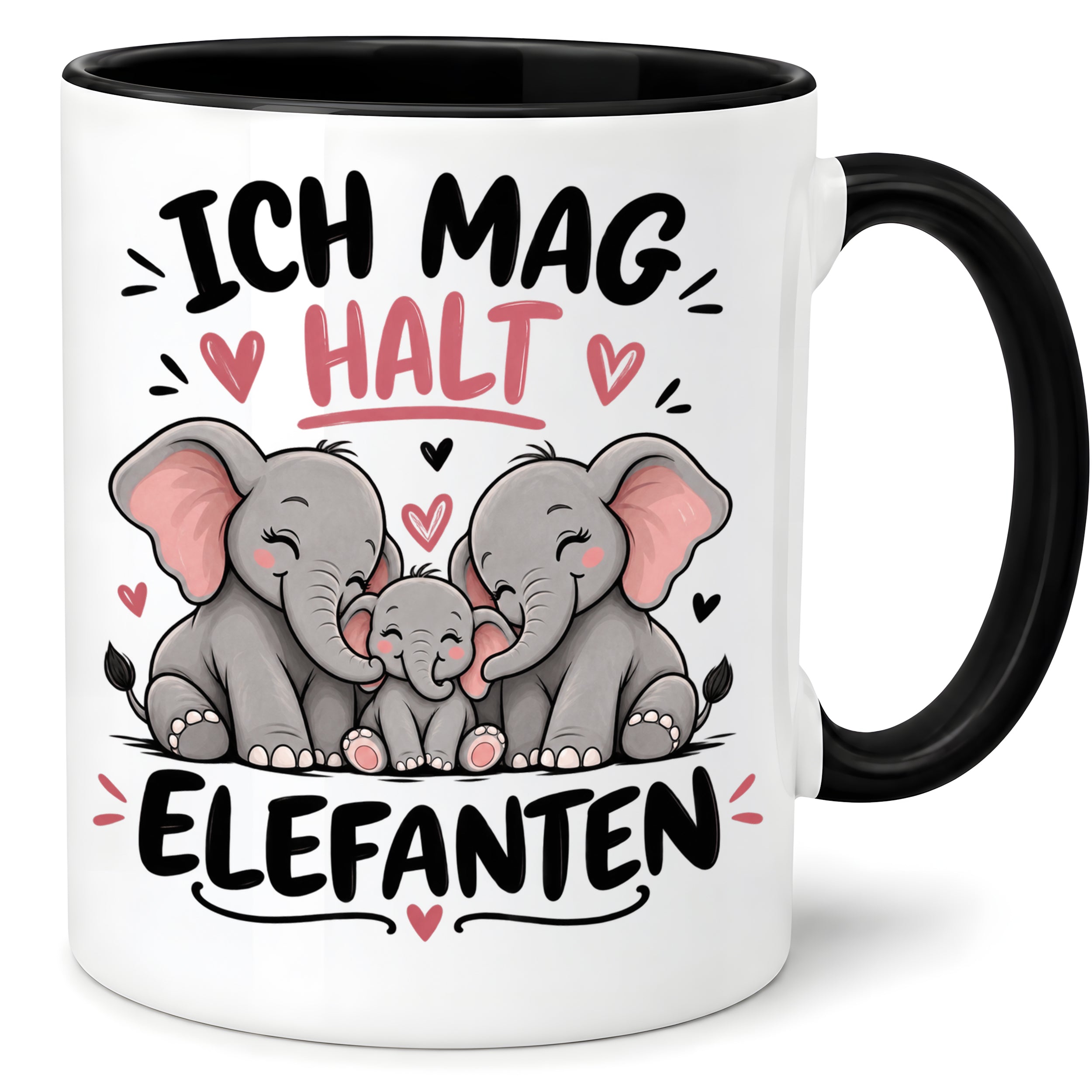 Herzbotschaft Elefanten Tasse mit Farbwahl - Ich mag halt Elefanten - 300 ml