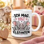 Herzbotschaft Elefanten Tasse mit Farbwahl - Ich mag halt Elefanten - 300 ml