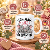 Herzbotschaft Elefanten Tasse mit Farbwahl - Ich mag halt Elefanten - 300 ml