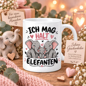 Herzbotschaft Elefanten Tasse mit Farbwahl - Ich mag halt Elefanten - 300 ml