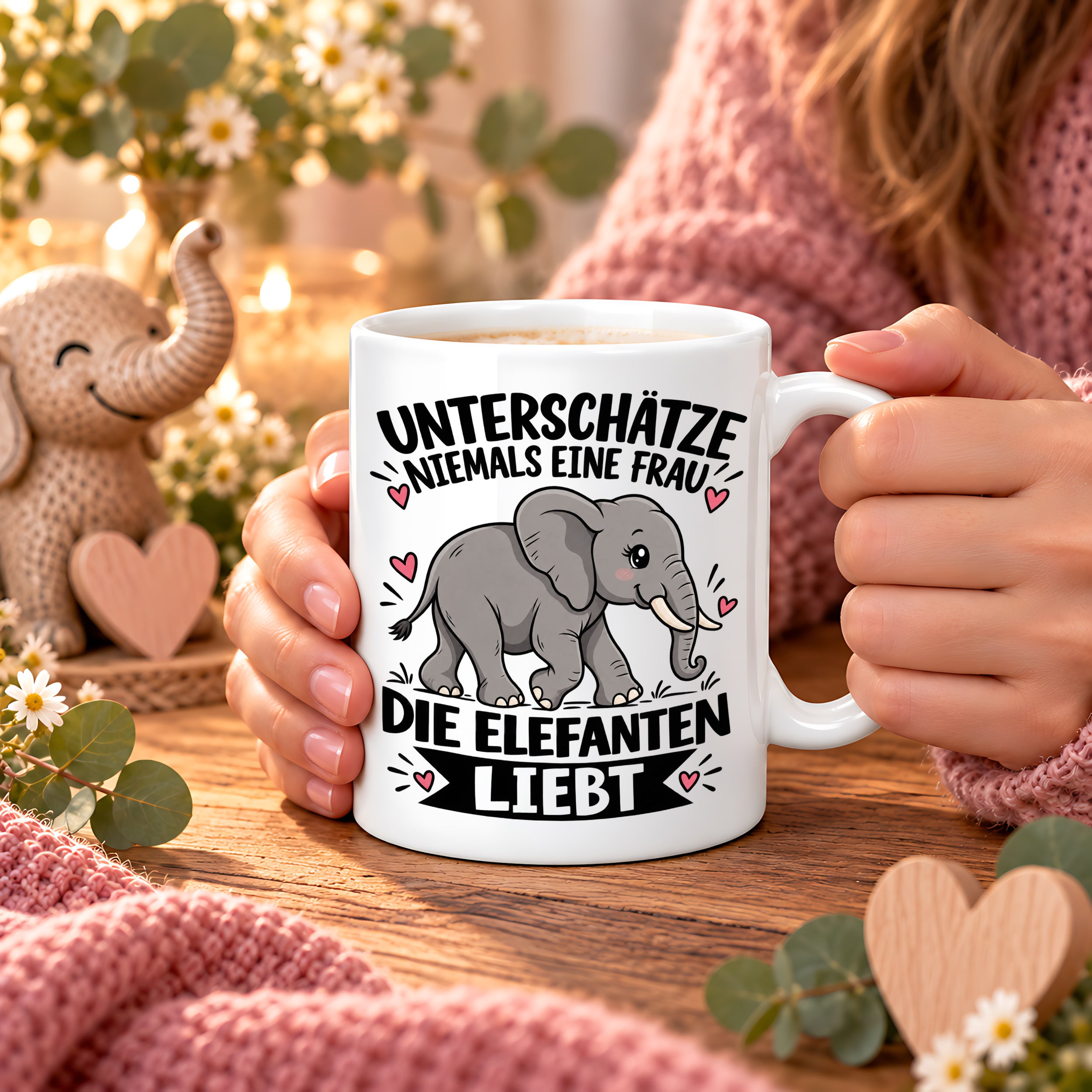 Herzbotschaft Elefanten Tasse mit Farbwahl Frau Geschenk Elefantenliebhaberin 300 ml