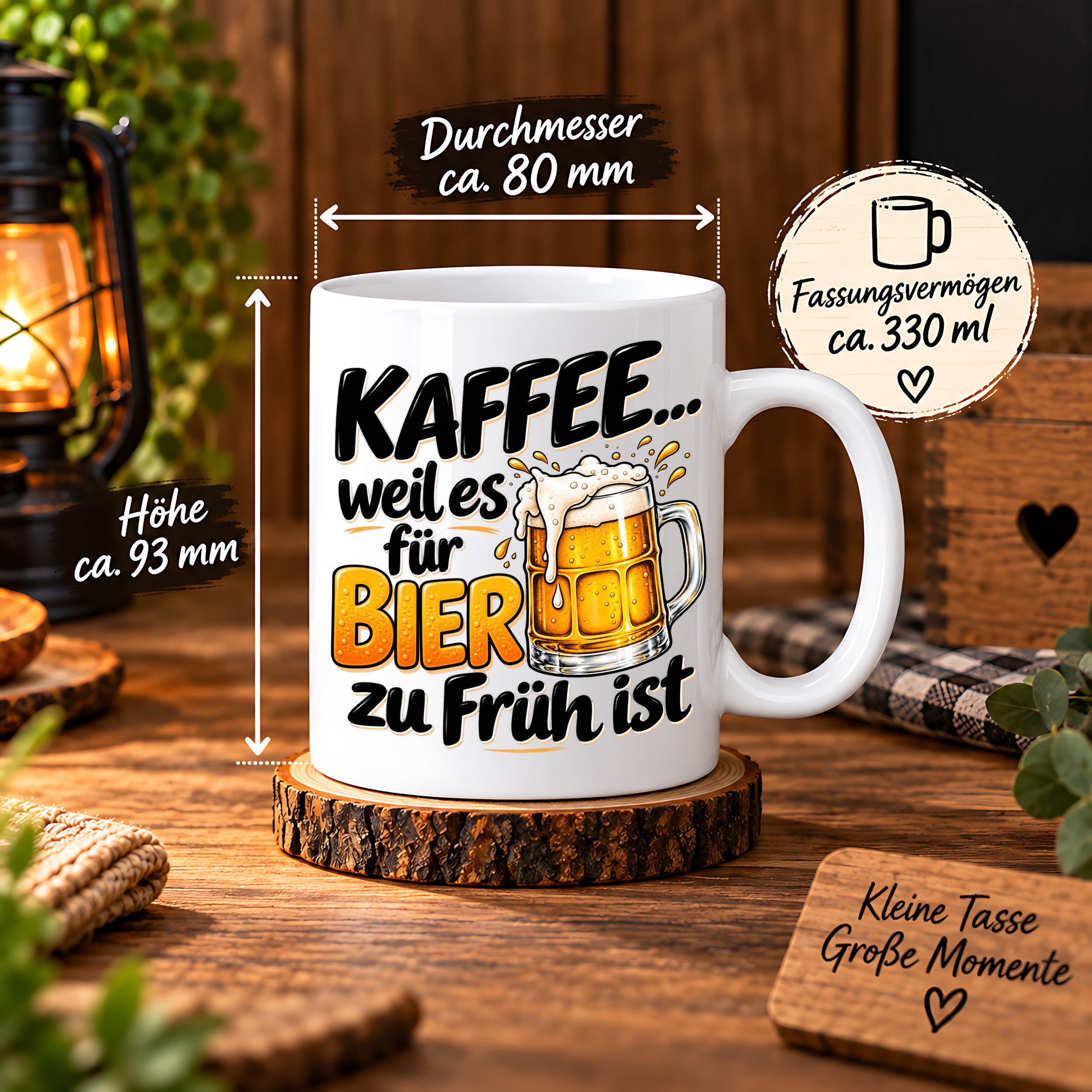 Herzbotschaft Tasse mit Farbwahl - Kaffee weil es für Bier zu früh ist