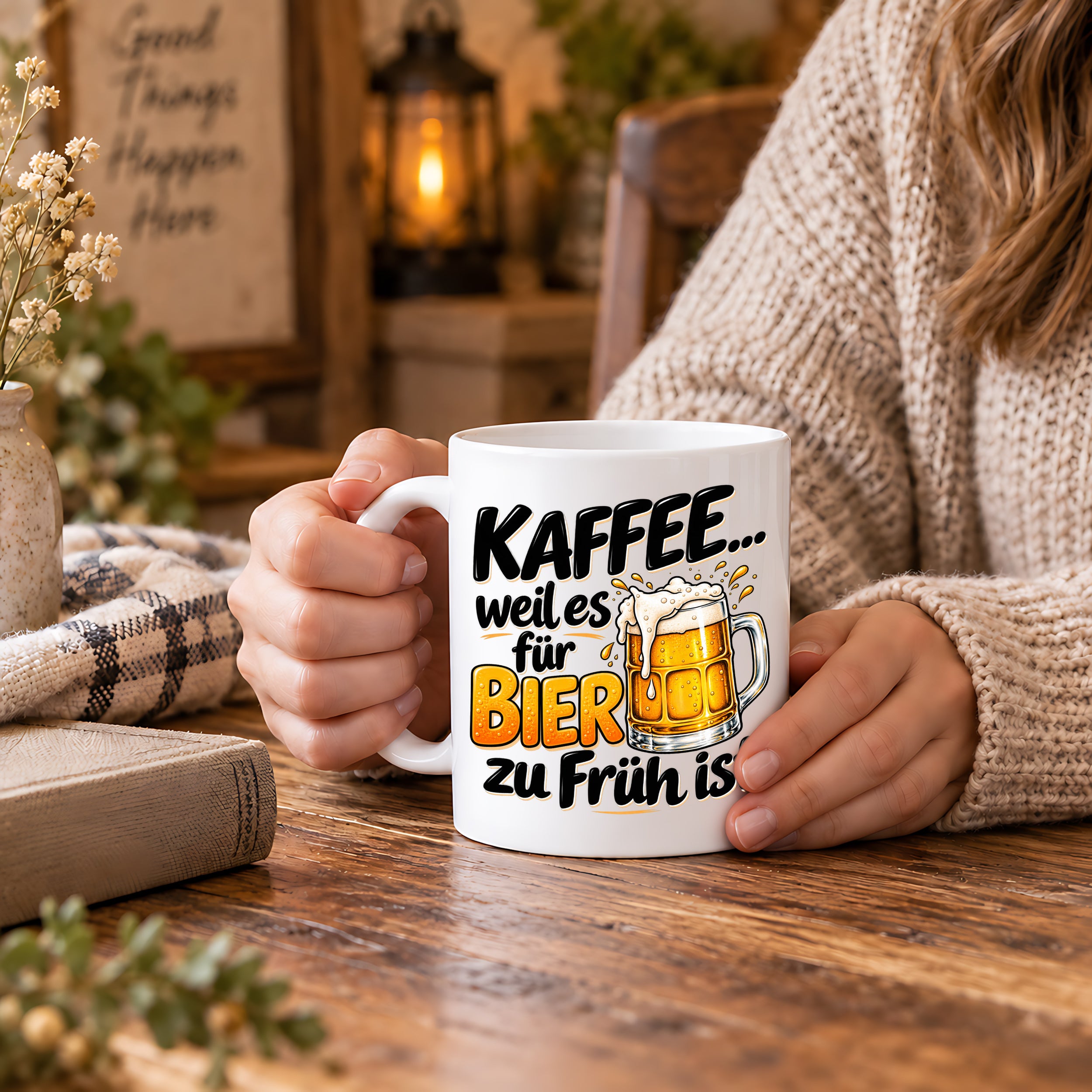 Herzbotschaft Tasse mit Farbwahl - Kaffee weil es für Bier zu früh ist