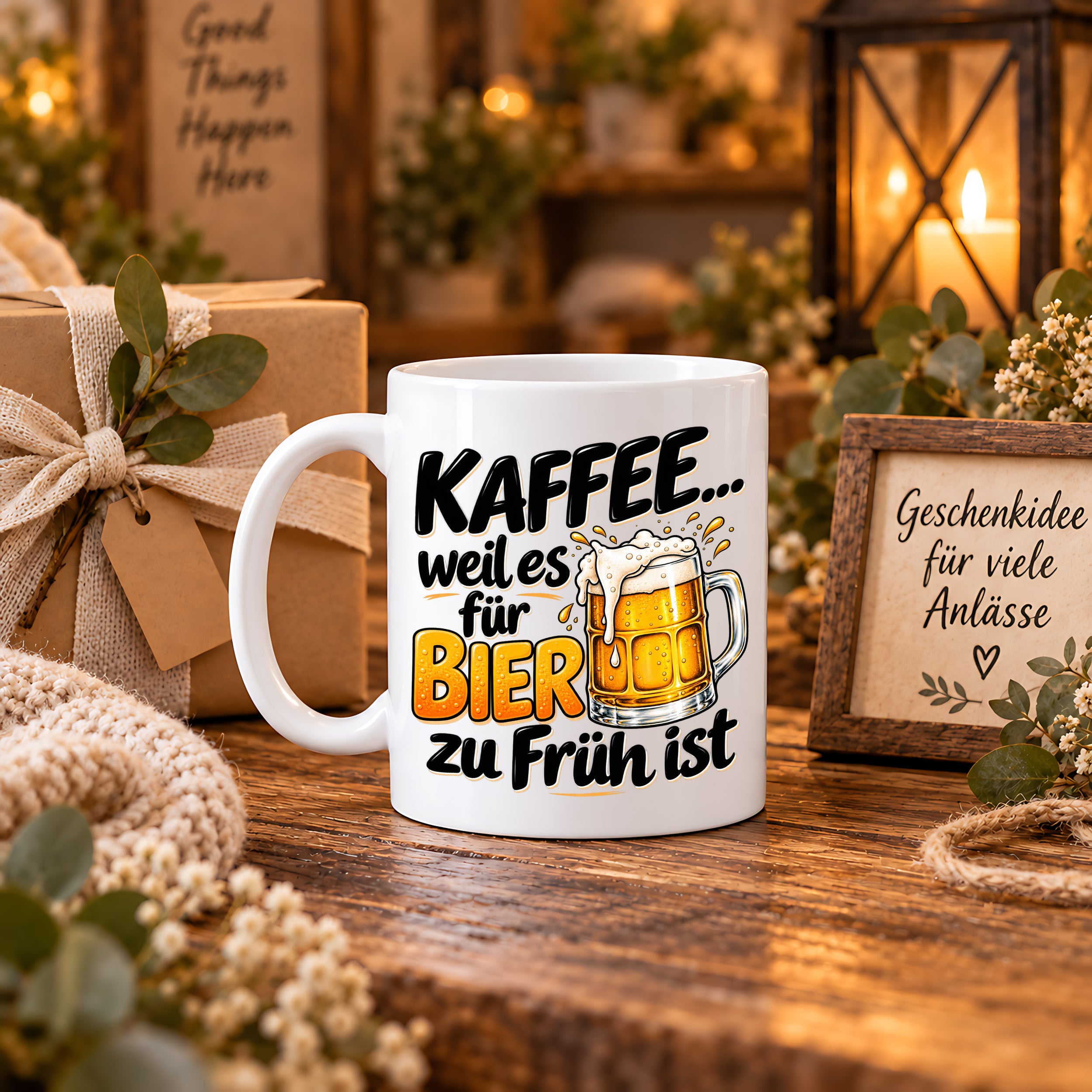 Herzbotschaft Tasse mit Farbwahl - Kaffee weil es für Bier zu früh ist