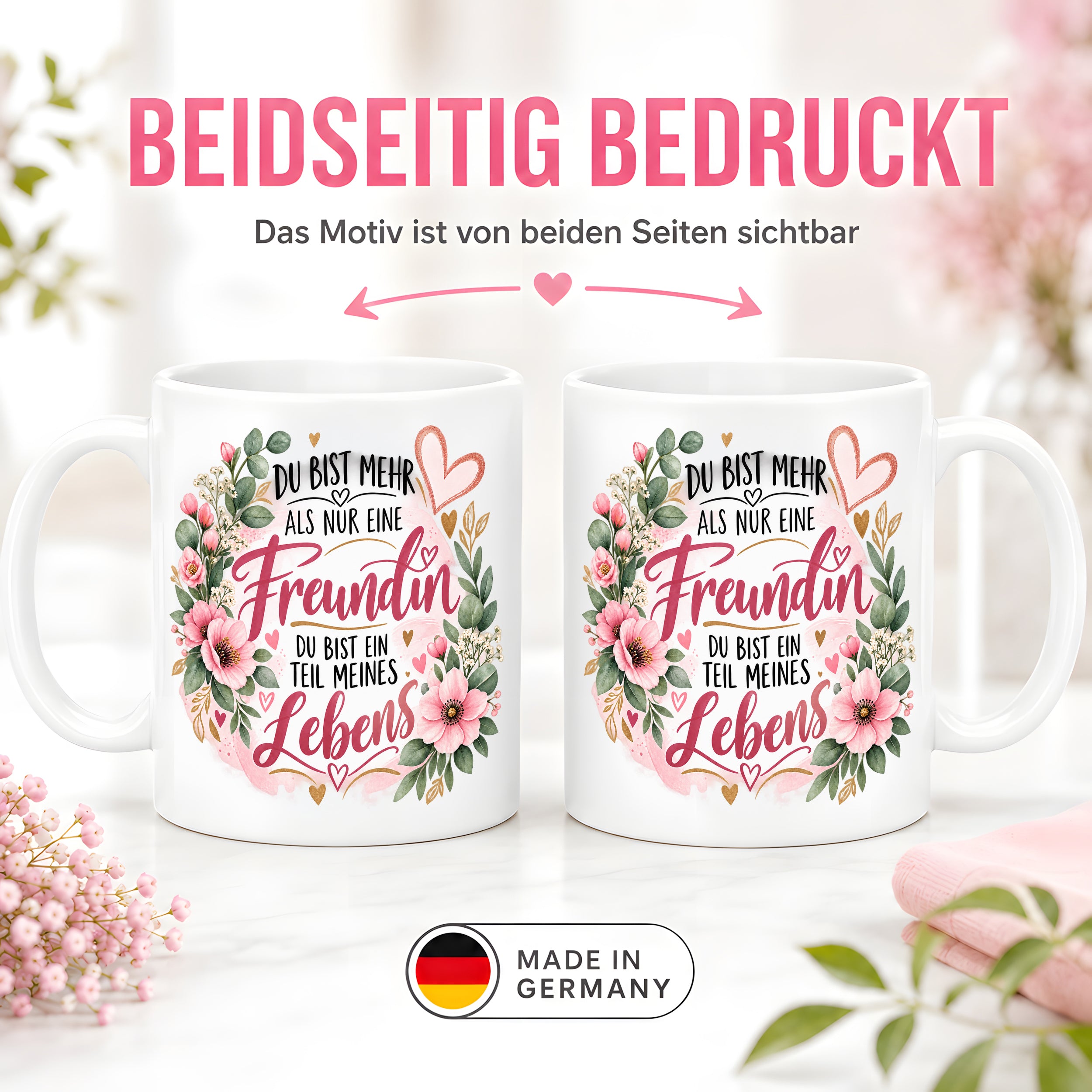 Herzbotschaft Tasse mit Farbwahl - Freundin Teil meines Lebens