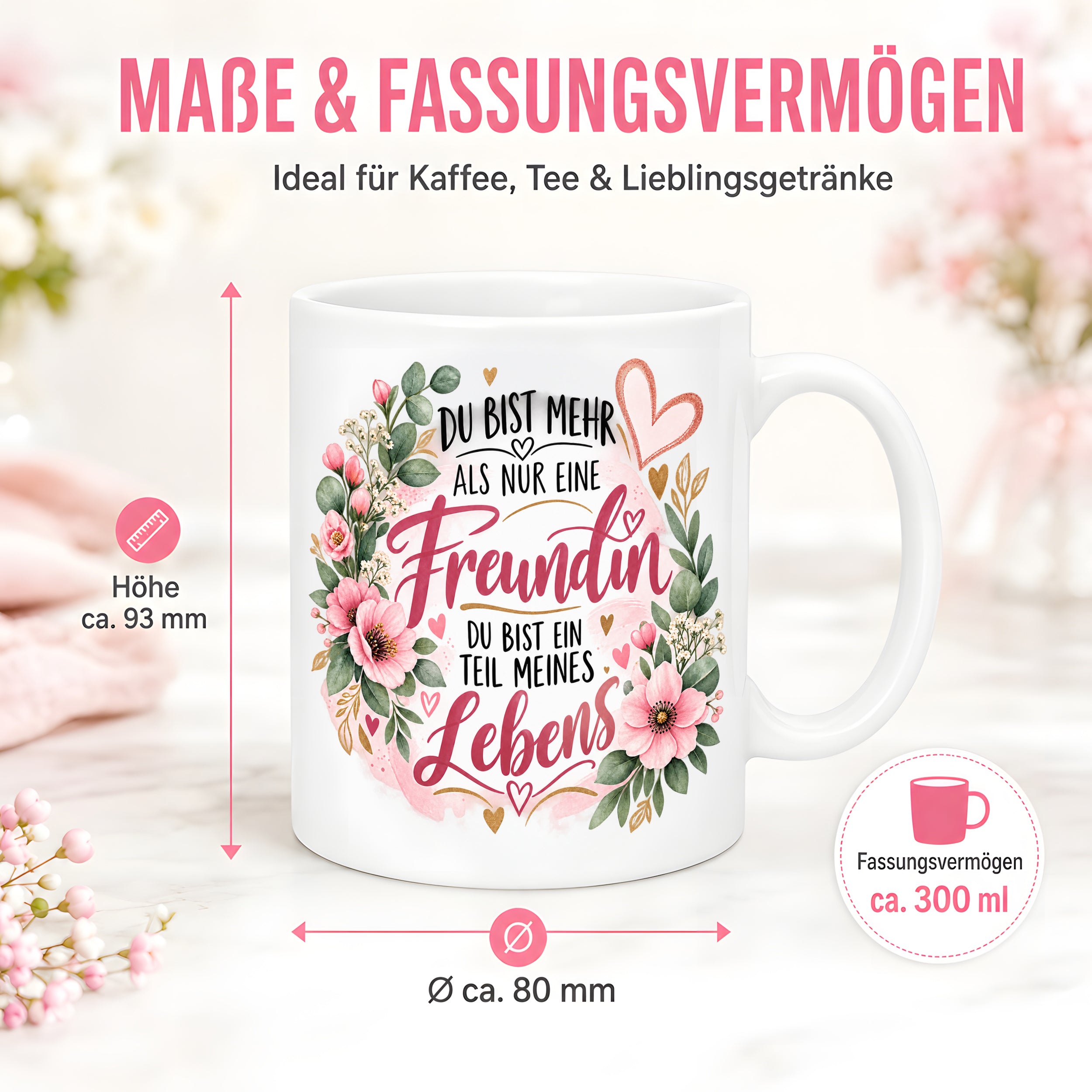 Herzbotschaft Tasse mit Farbwahl - Freundin Teil meines Lebens