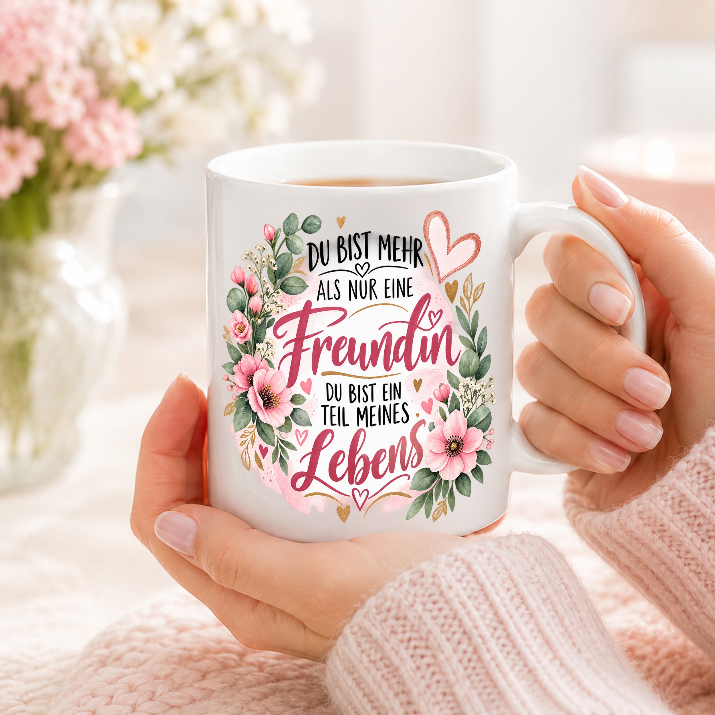 Herzbotschaft Tasse mit Farbwahl - Freundin Teil meines Lebens