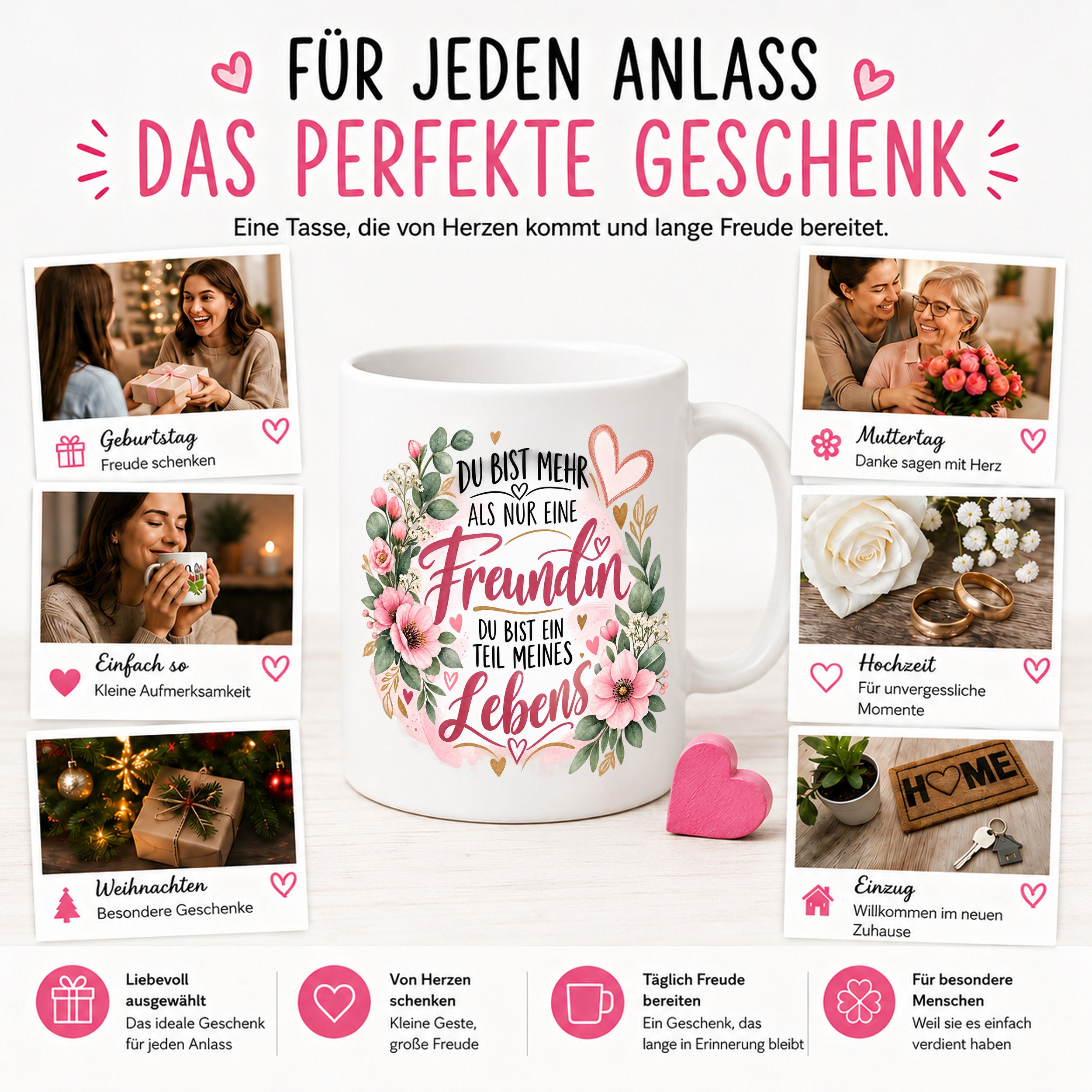 Herzbotschaft Tasse mit Farbwahl - Freundin Teil meines Lebens