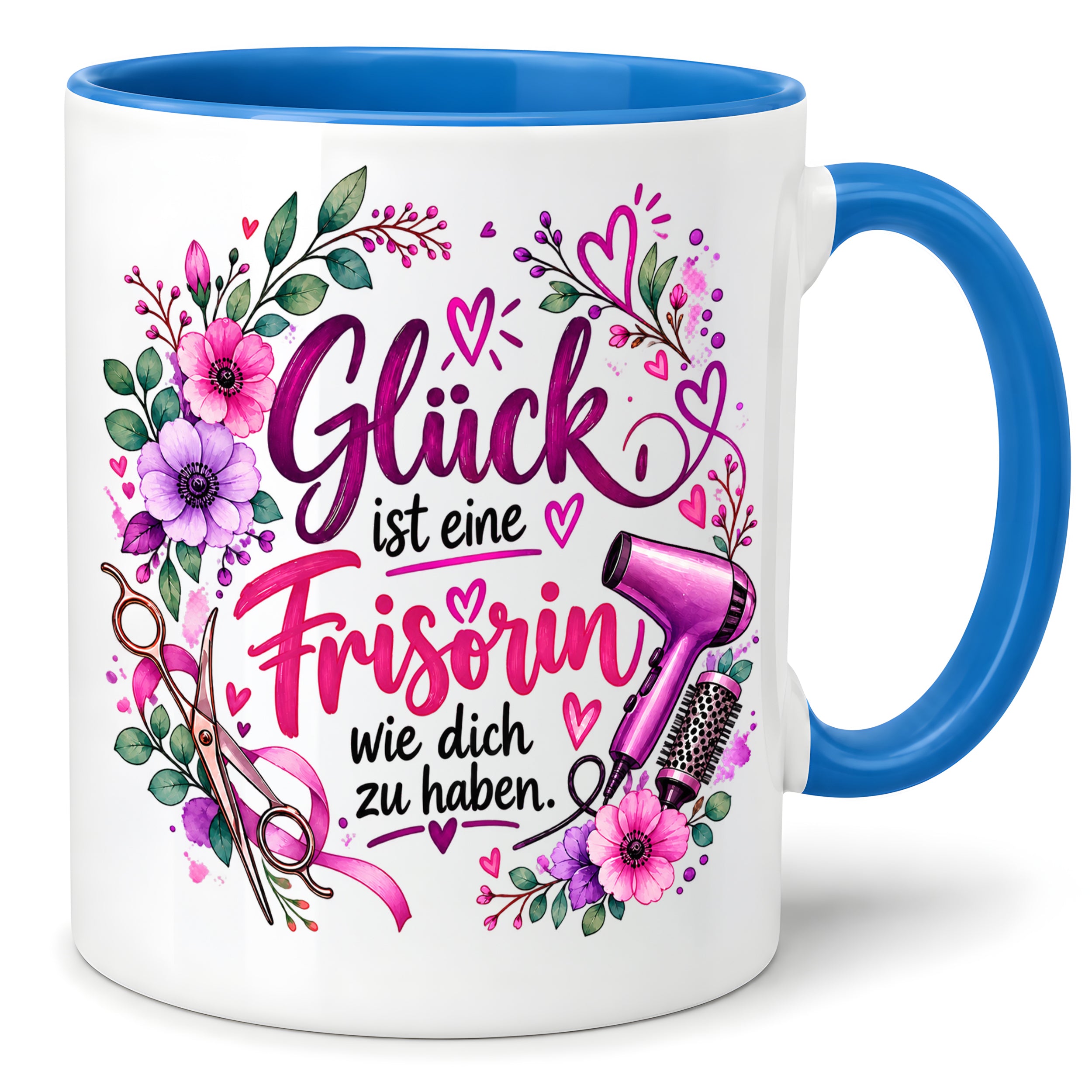 Herzbotschaft Tasse mit Farbwahl - Frisörin – Glück ist eine Frisörin wie dich zu haben