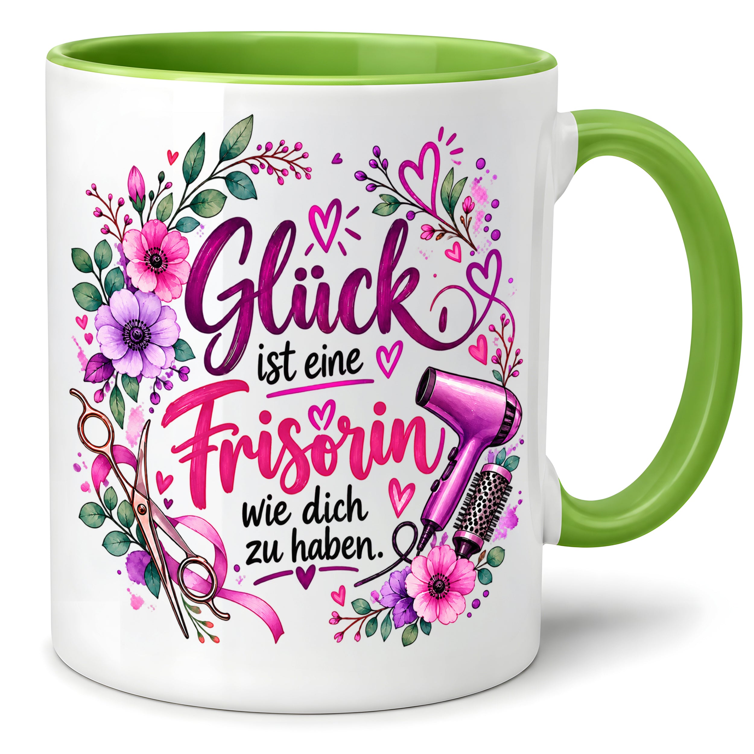 Herzbotschaft Tasse mit Farbwahl - Frisörin – Glück ist eine Frisörin wie dich zu haben