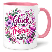 Herzbotschaft Tasse mit Farbwahl - Frisörin – Glück ist eine Frisörin wie dich zu haben
