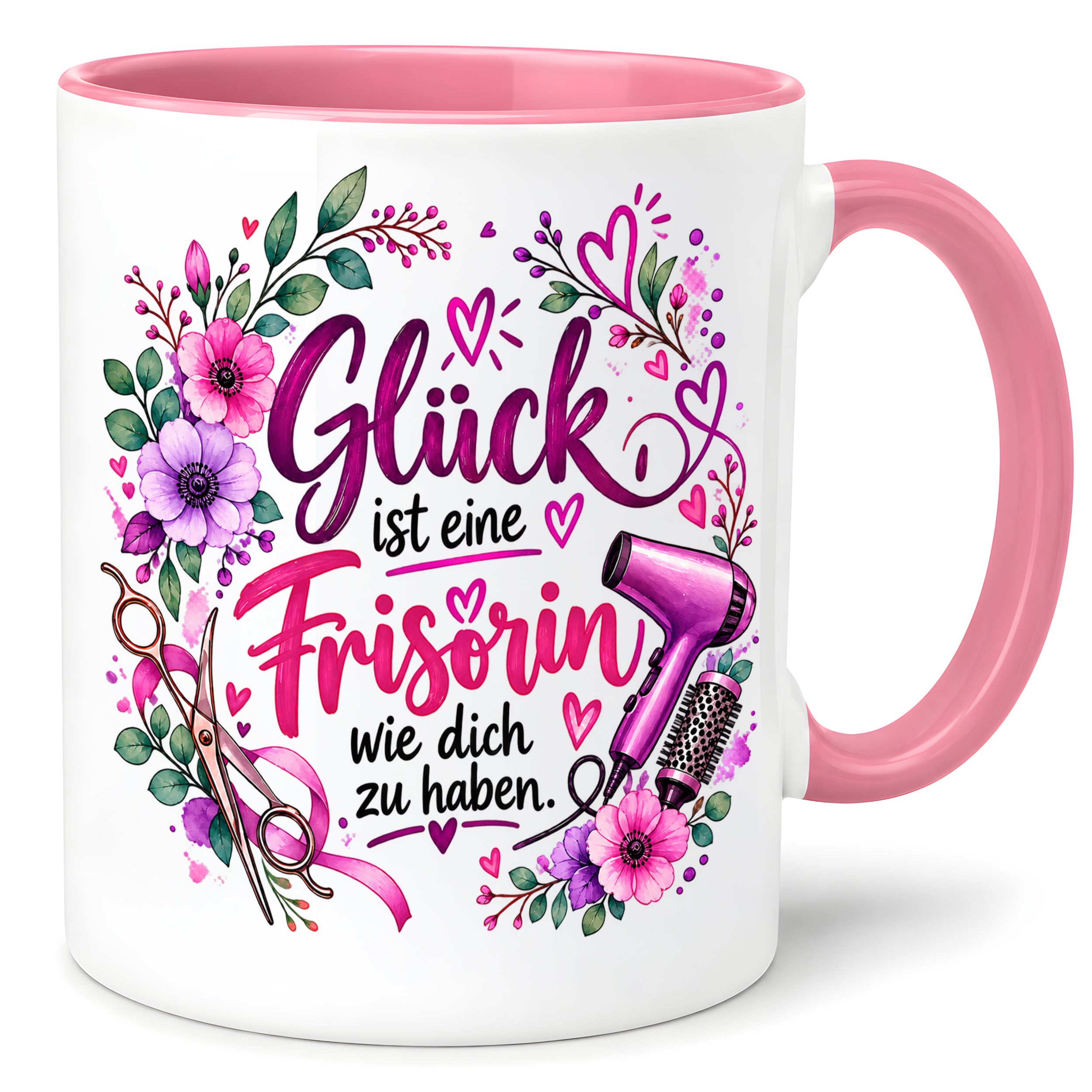 Herzbotschaft Tasse mit Farbwahl - Frisörin – Glück ist eine Frisörin wie dich zu haben