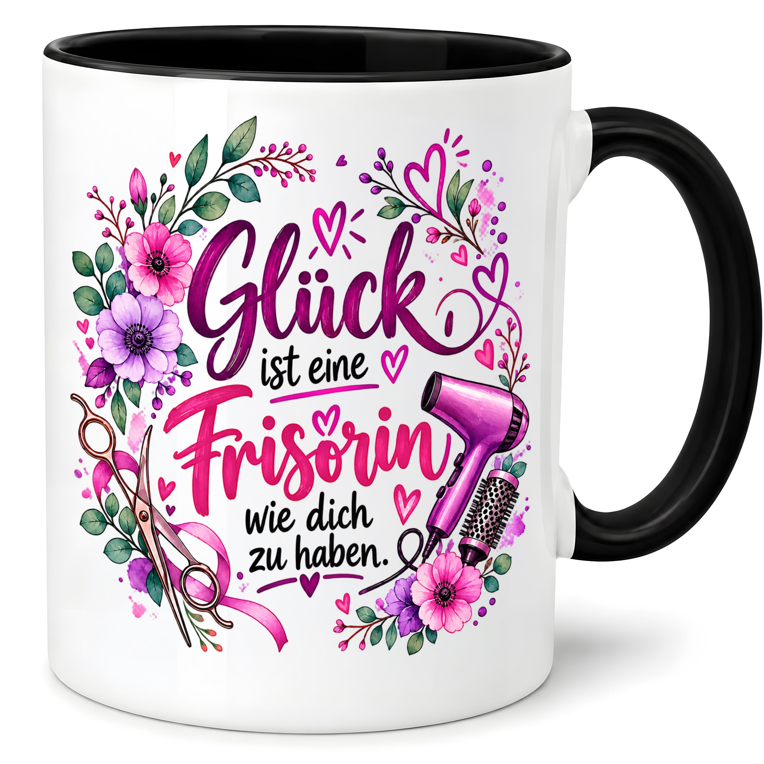 Herzbotschaft Tasse mit Farbwahl - Frisörin – Glück ist eine Frisörin wie dich zu haben