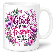 Herzbotschaft Tasse mit Farbwahl - Frisörin – Glück ist eine Frisörin wie dich zu haben