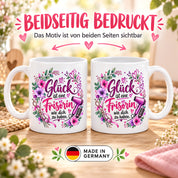 Herzbotschaft Tasse mit Farbwahl - Frisörin – Glück ist eine Frisörin wie dich zu haben