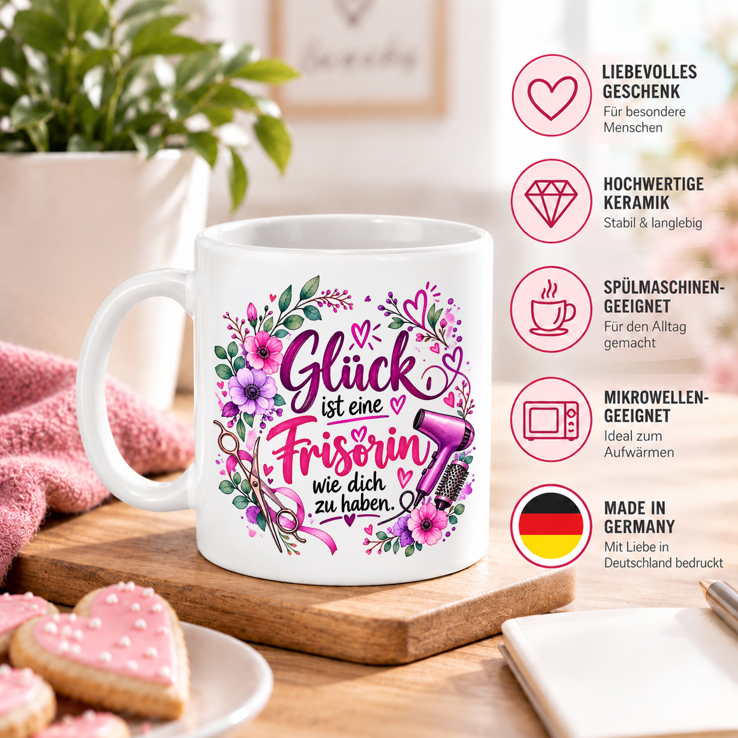 Herzbotschaft Tasse mit Farbwahl - Frisörin – Glück ist eine Frisörin wie dich zu haben