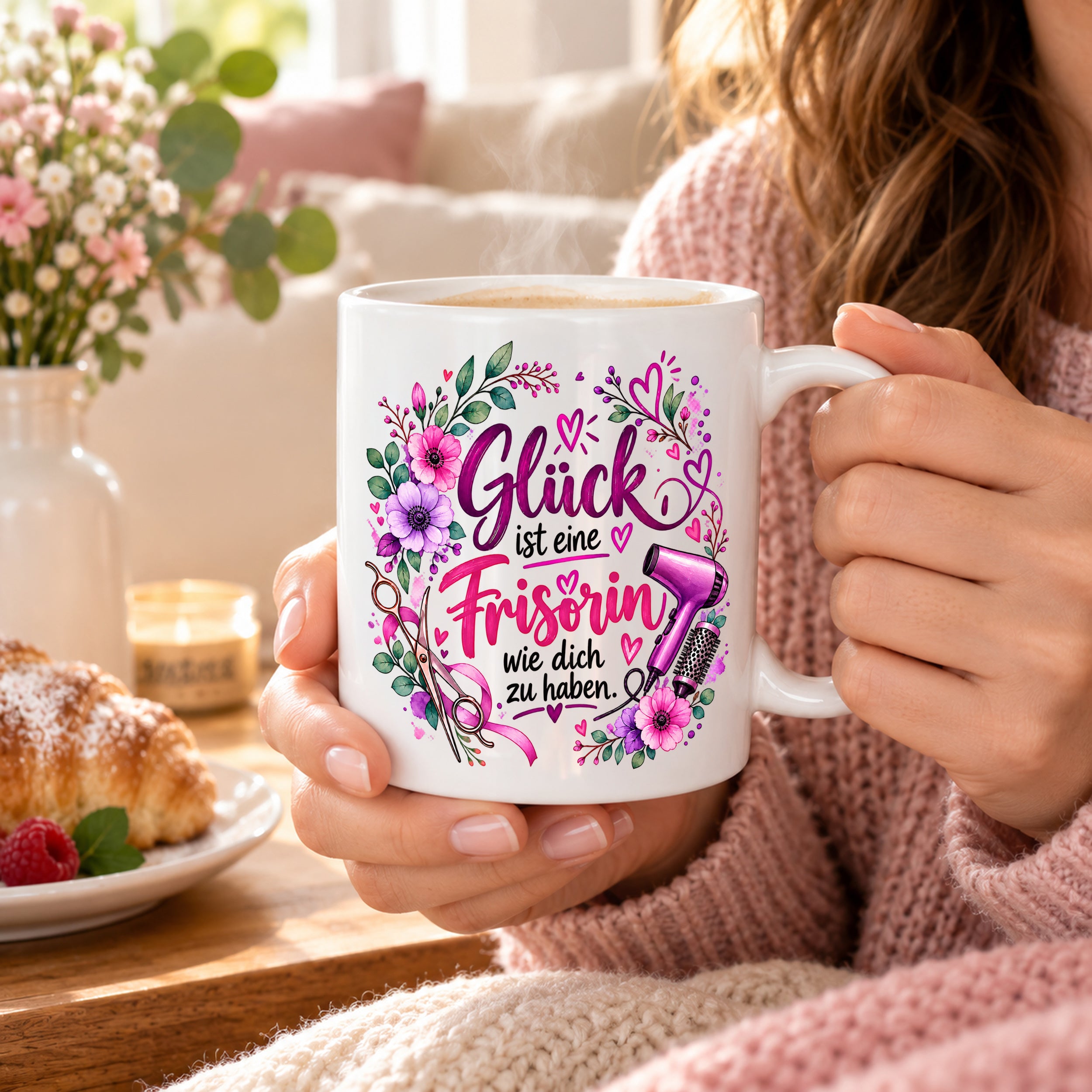 Herzbotschaft Tasse mit Farbwahl - Frisörin – Glück ist eine Frisörin wie dich zu haben