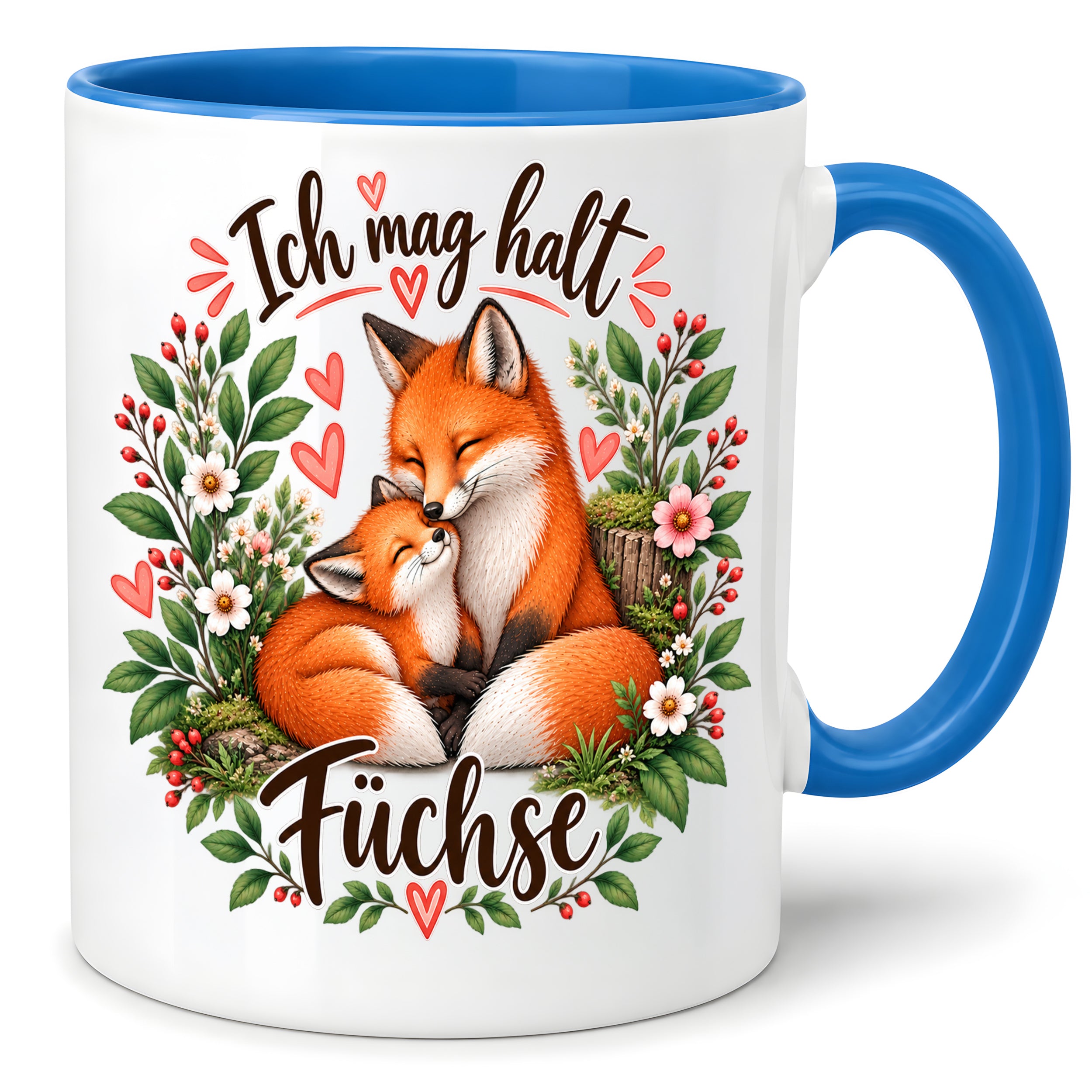 Herzbotschaft Tasse mit Farbwahl - Füchse – Ich mag halt Füchse