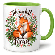 Herzbotschaft Tasse mit Farbwahl - Füchse – Ich mag halt Füchse