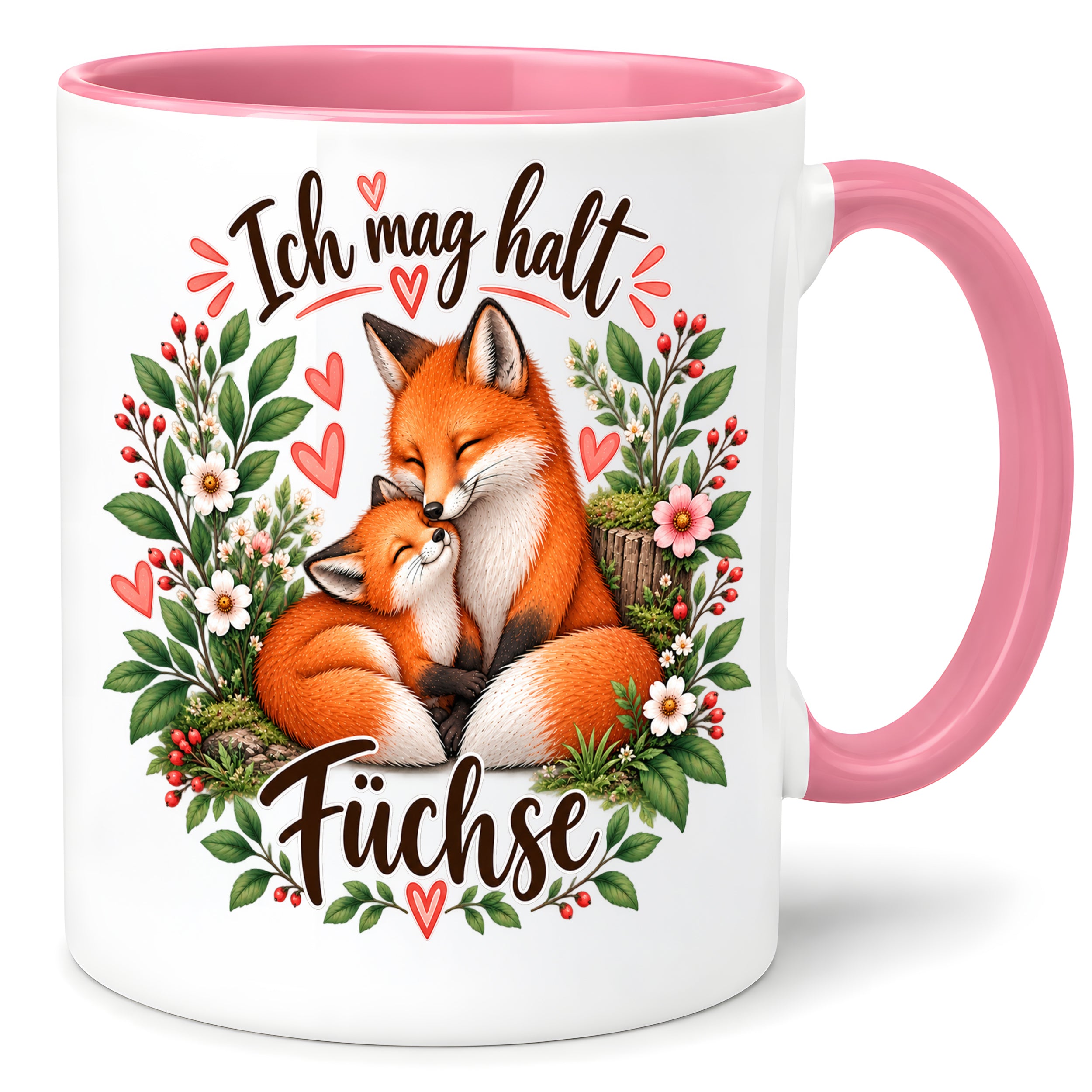 Herzbotschaft Tasse mit Farbwahl - Füchse – Ich mag halt Füchse