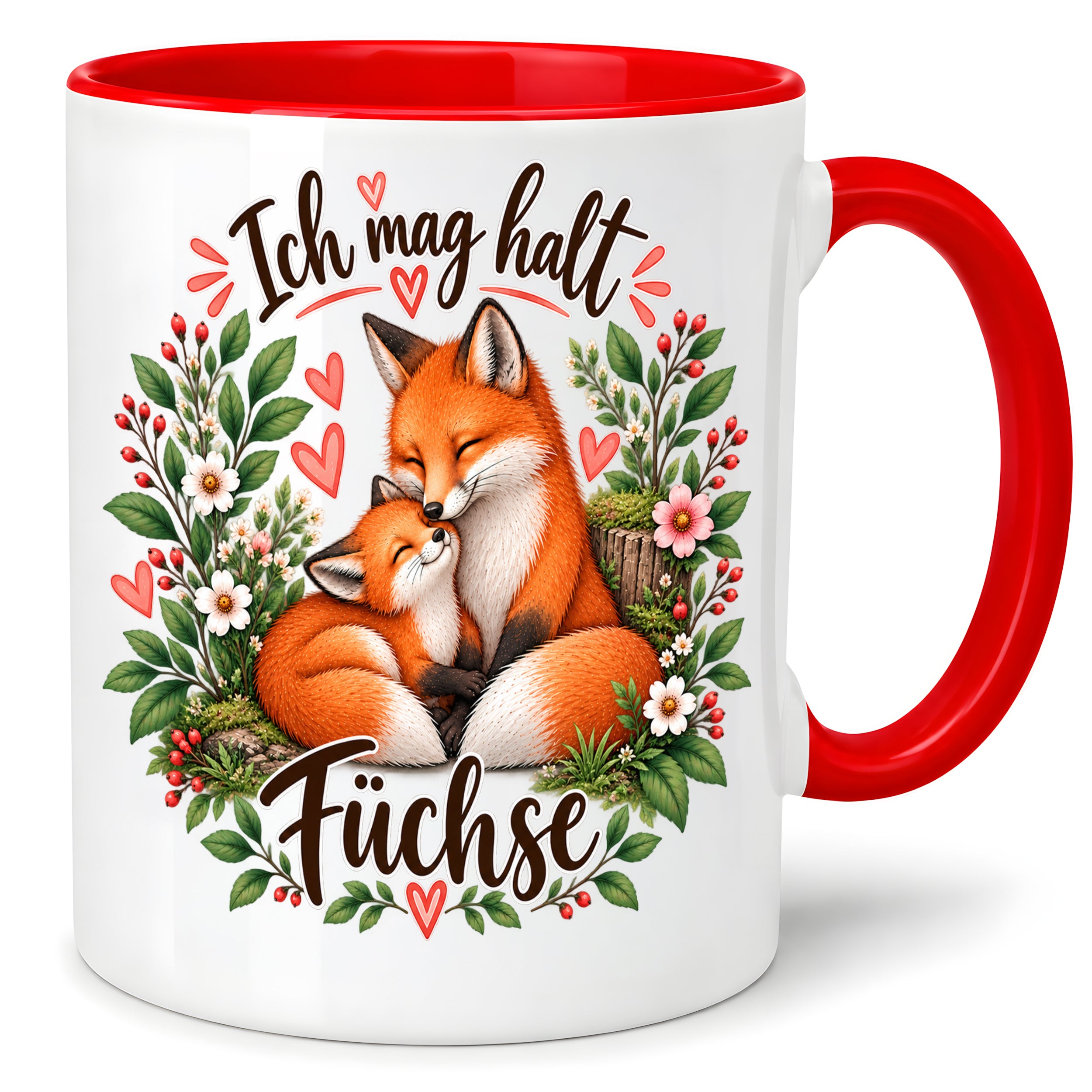Herzbotschaft Tasse mit Farbwahl - Füchse – Ich mag halt Füchse