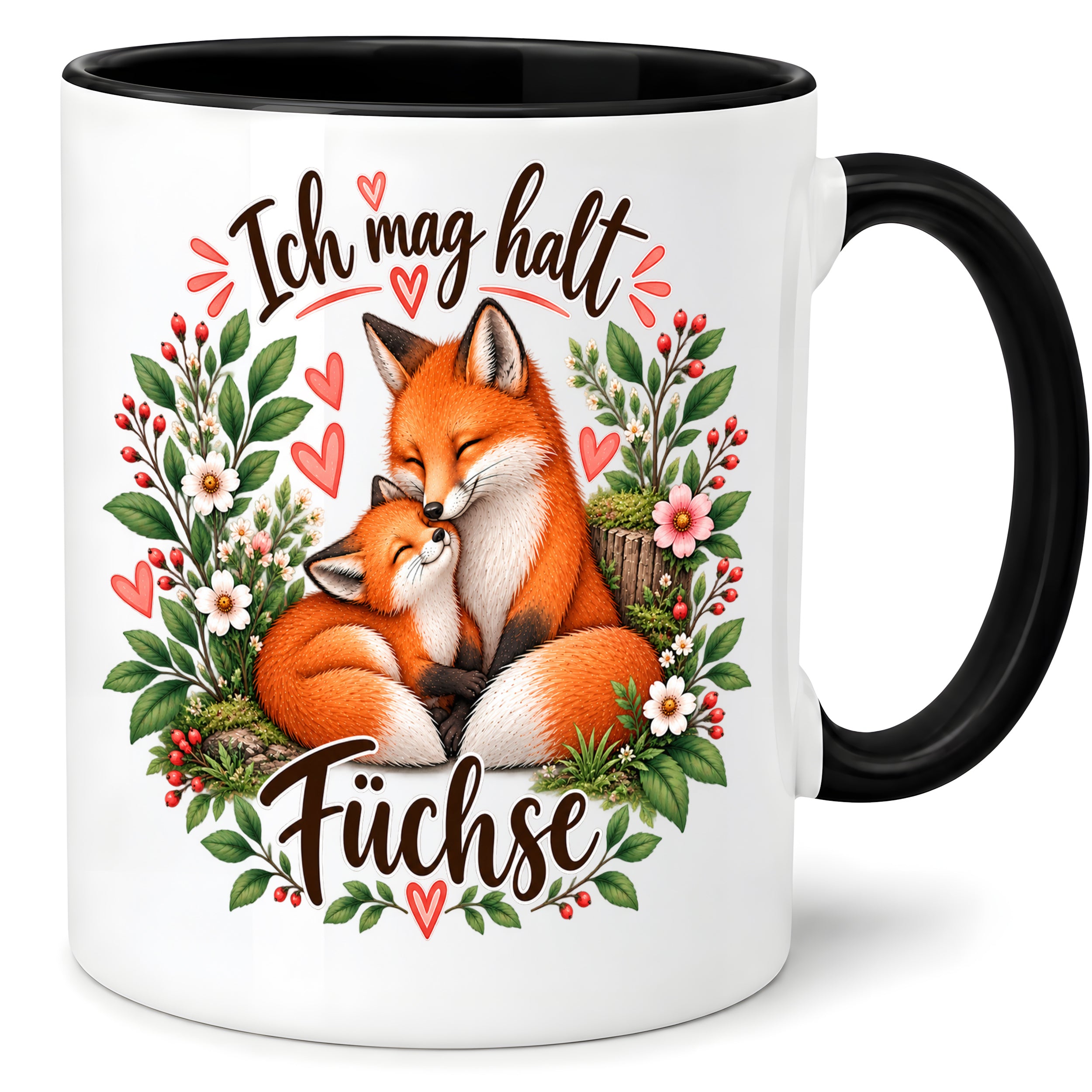 Herzbotschaft Tasse mit Farbwahl - Füchse – Ich mag halt Füchse