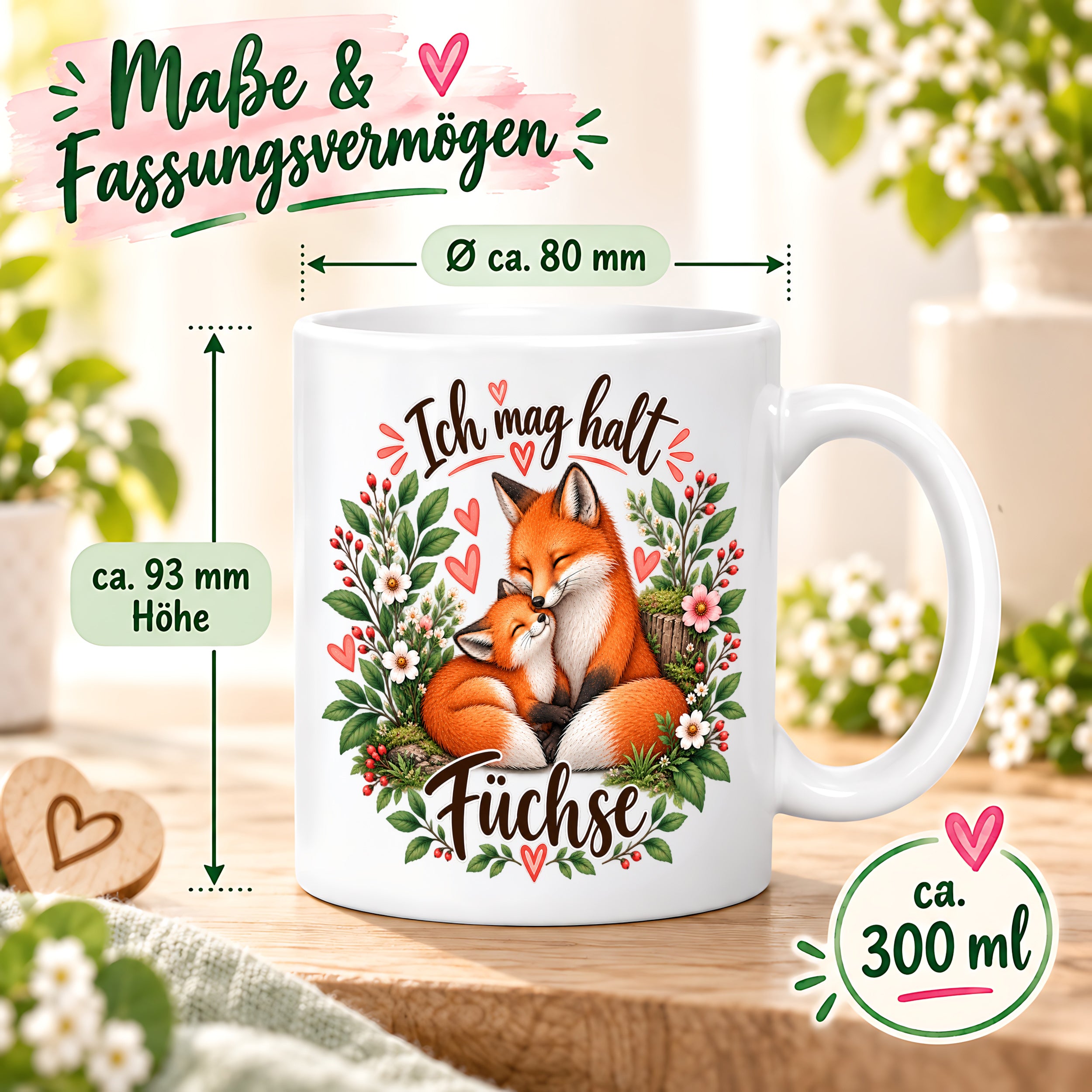 Herzbotschaft Tasse mit Farbwahl - Füchse – Ich mag halt Füchse