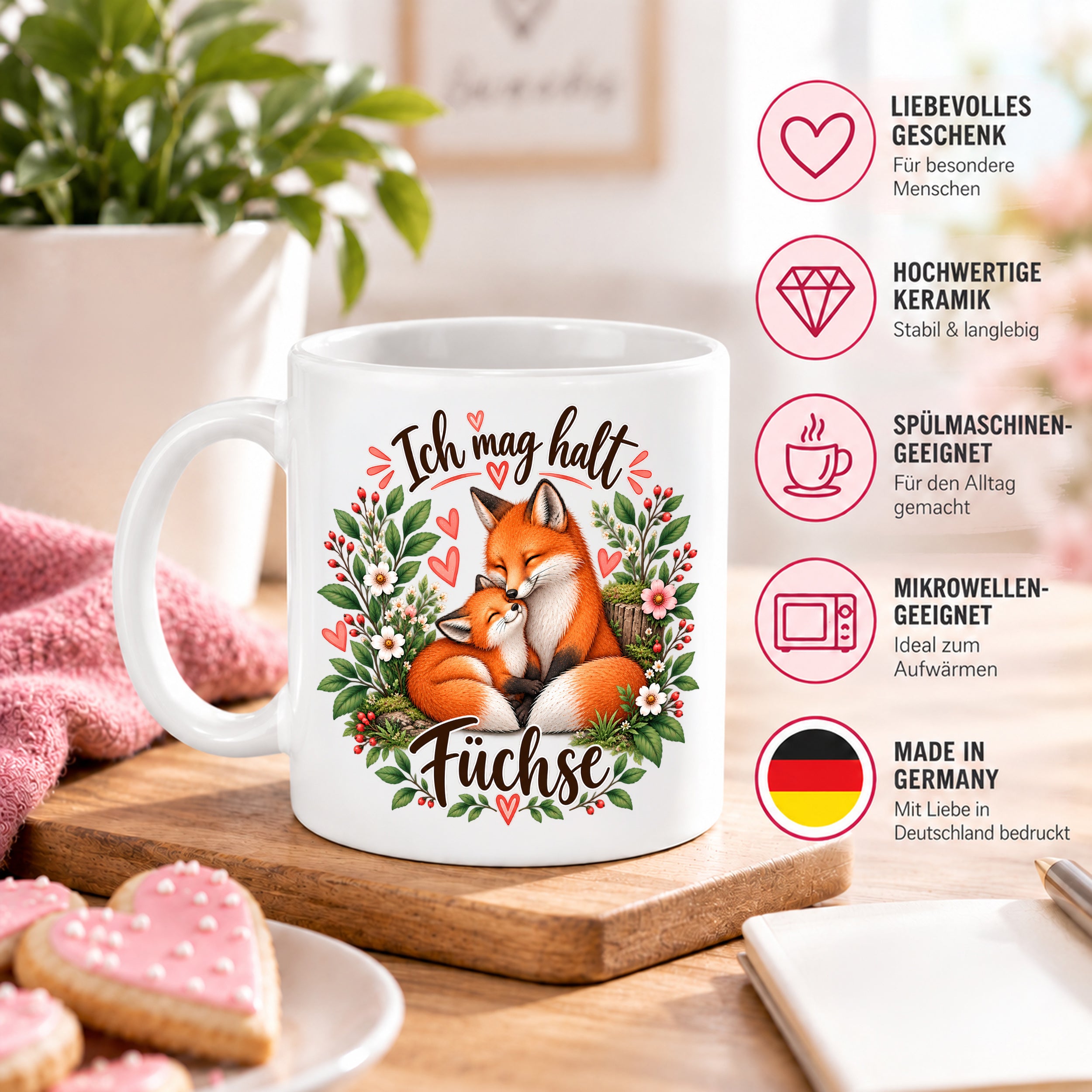 Herzbotschaft Tasse mit Farbwahl - Füchse – Ich mag halt Füchse