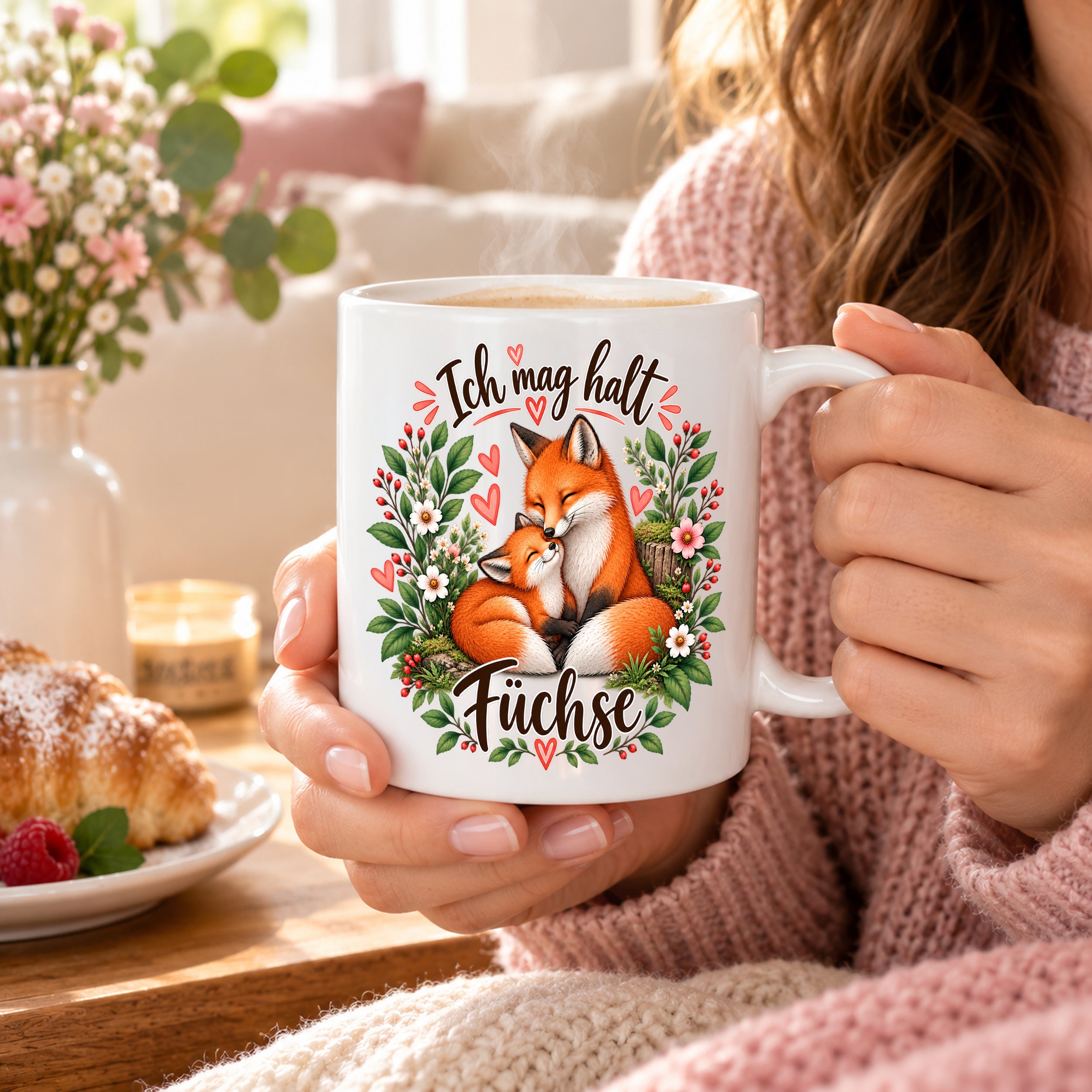 Herzbotschaft Tasse mit Farbwahl - Füchse – Ich mag halt Füchse